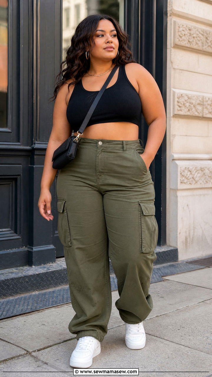 Plus size cropped tank and cargo pants outfit - 30 Summer capsule wardrobe plus size