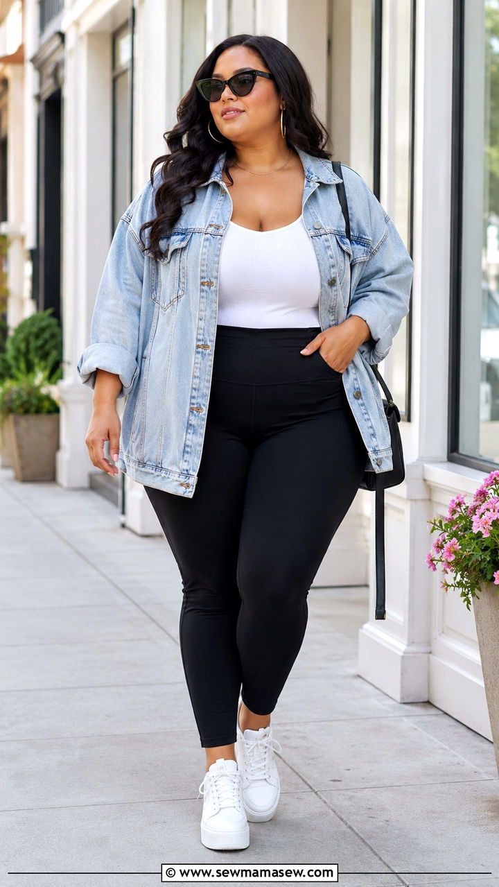 Plus size denim jacket leggings outfit - 25 Athleisure outfit ideas plus size