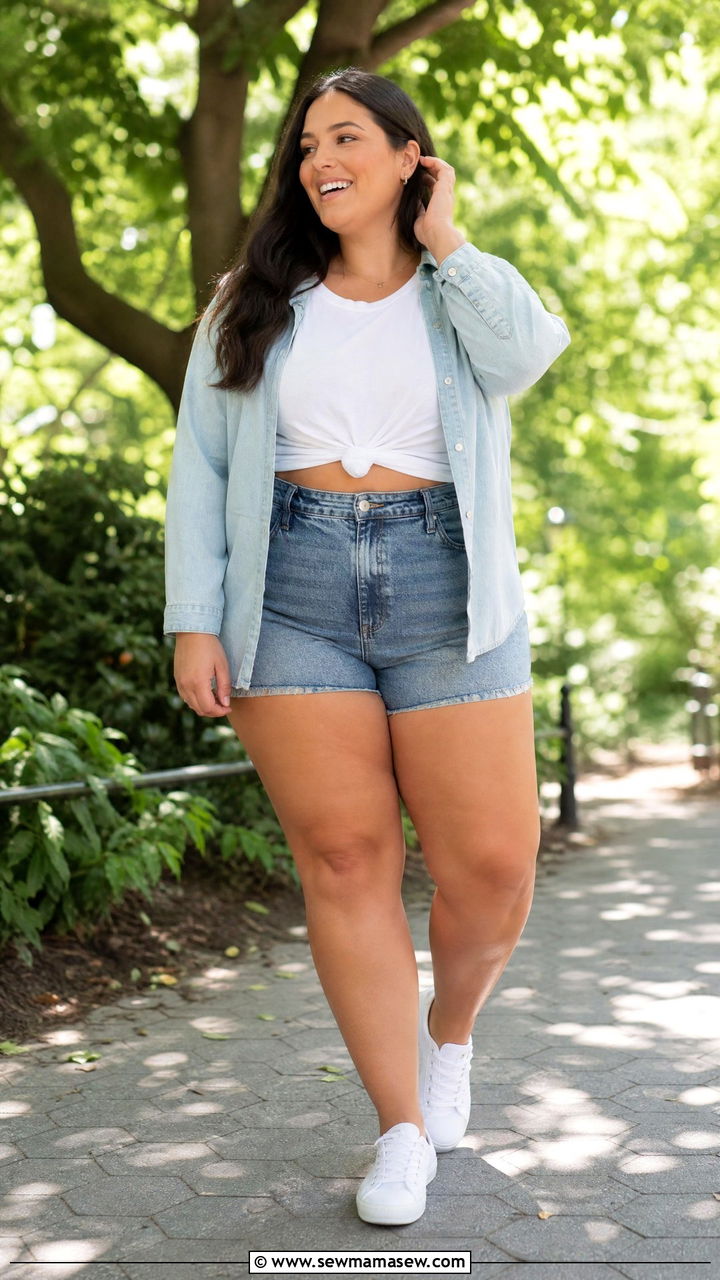Plus size denim shorts summer outfit - 30 Summer capsule wardrobe plus size
