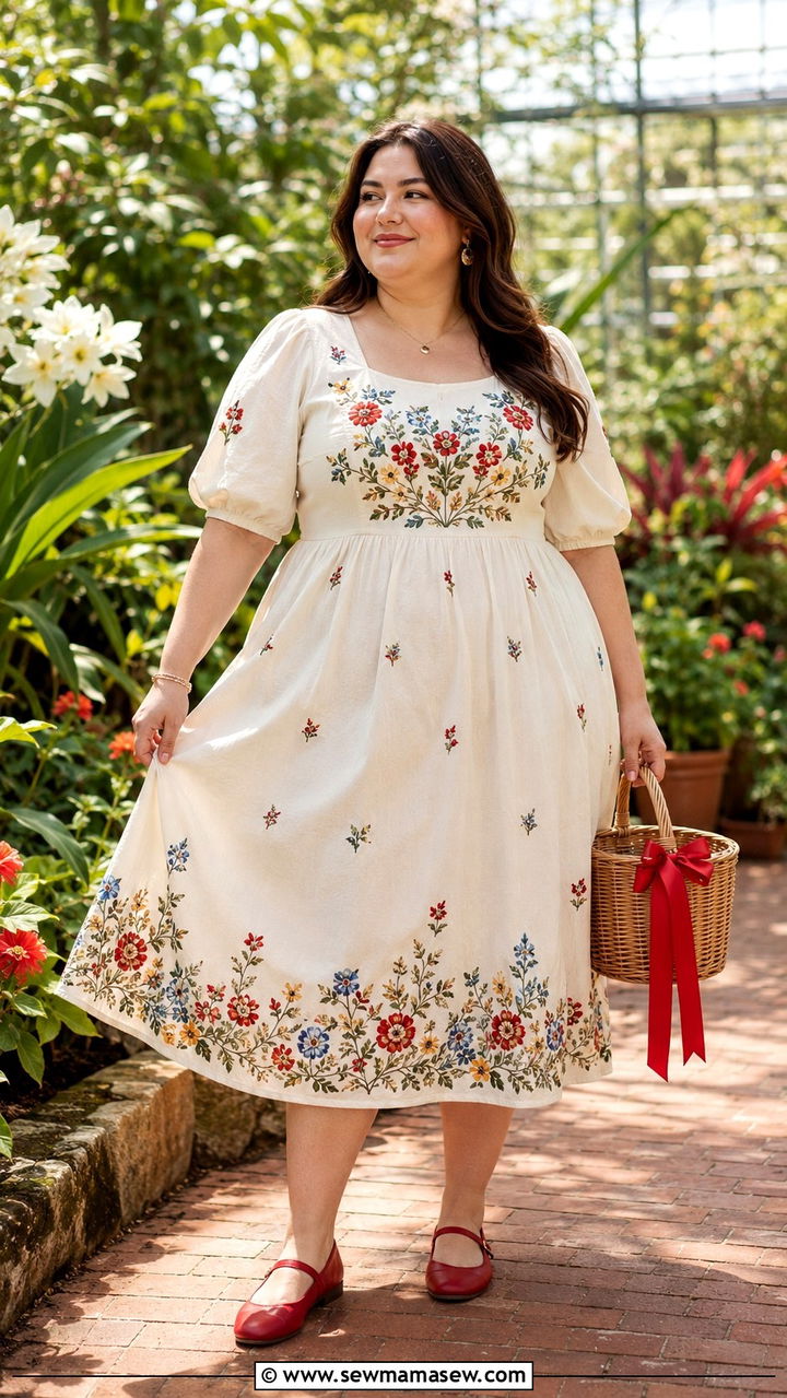 Plus size embroidered dress outfit - 25 Plus size outfit ideas cottagecore