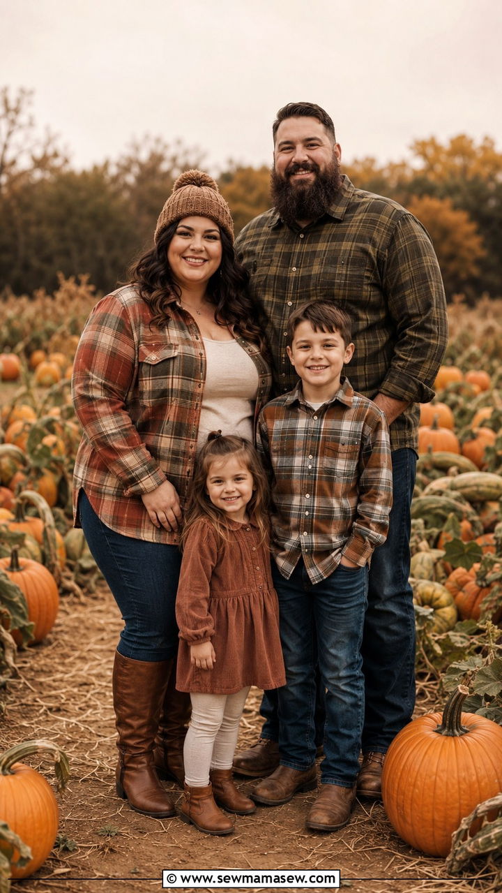 Plus size family photo outfit for fall with plaid shirt - 30 Plus size family photo outfit ideas