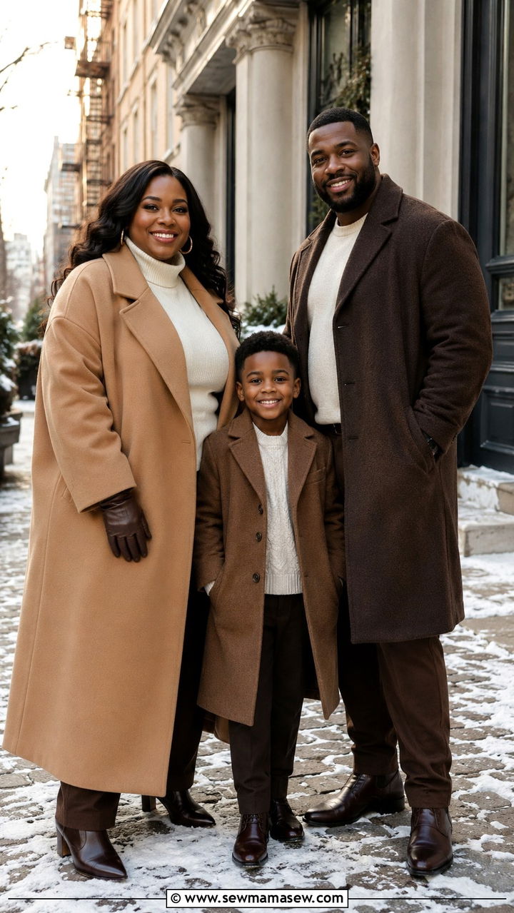 Plus size family photo outfit for winter with long coat - 30 Plus size family photo outfit ideas