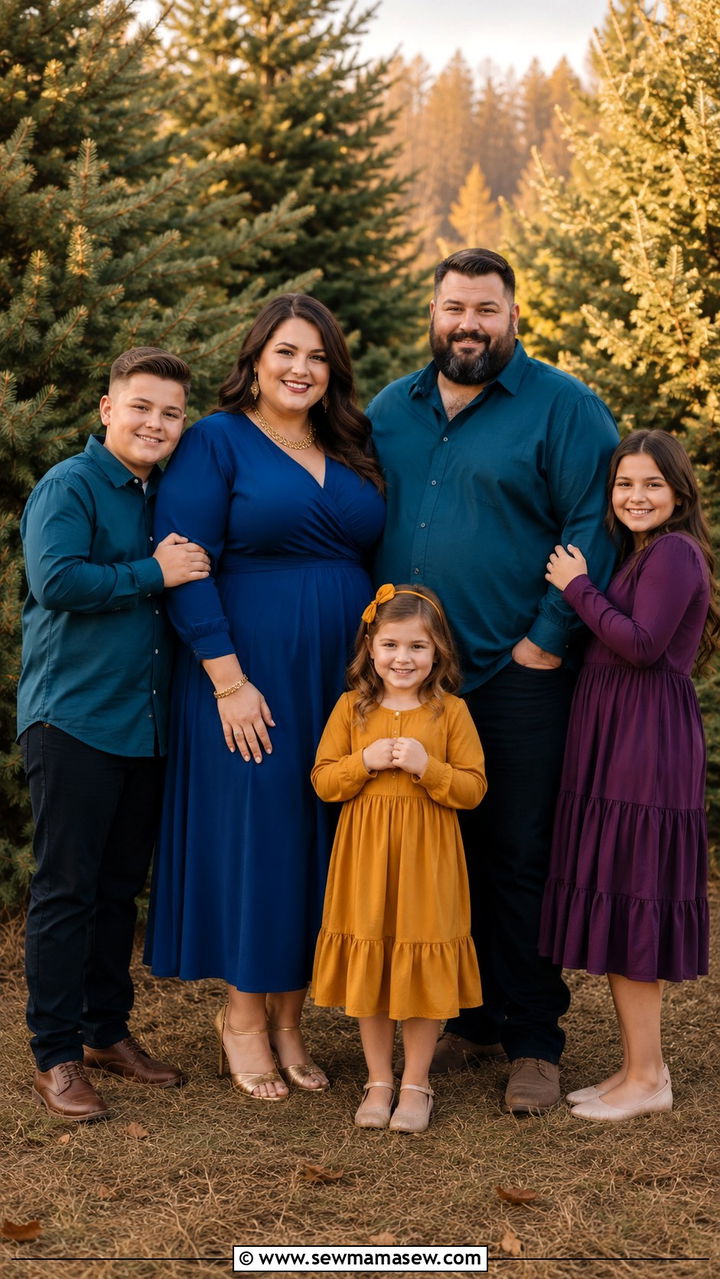 Plus size family photo outfit in jewel tones - 30 Plus size family photo outfit ideas
