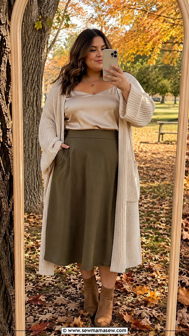 Plus size family photo outfit with cardigan and midi skirt - 30 Plus size family photo outfit ideas