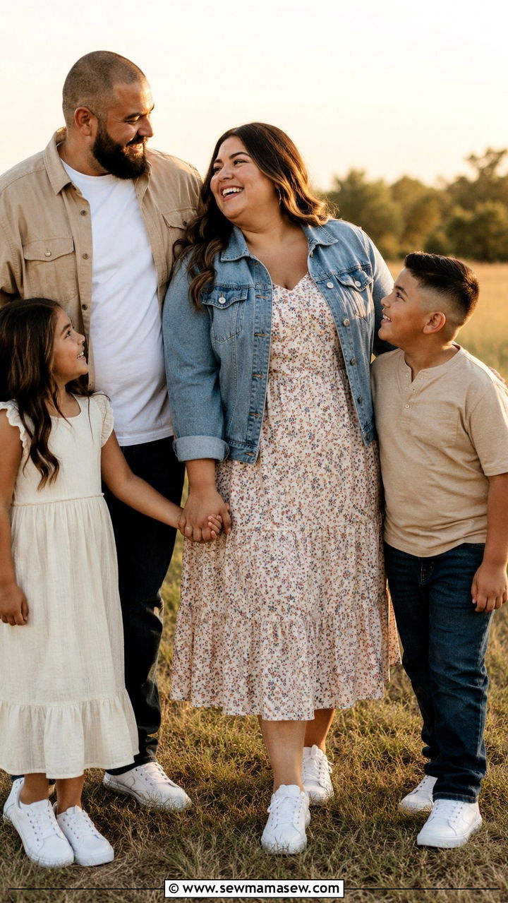 Plus size family photo outfit with denim jacket - 30 Plus size family photo outfit ideas