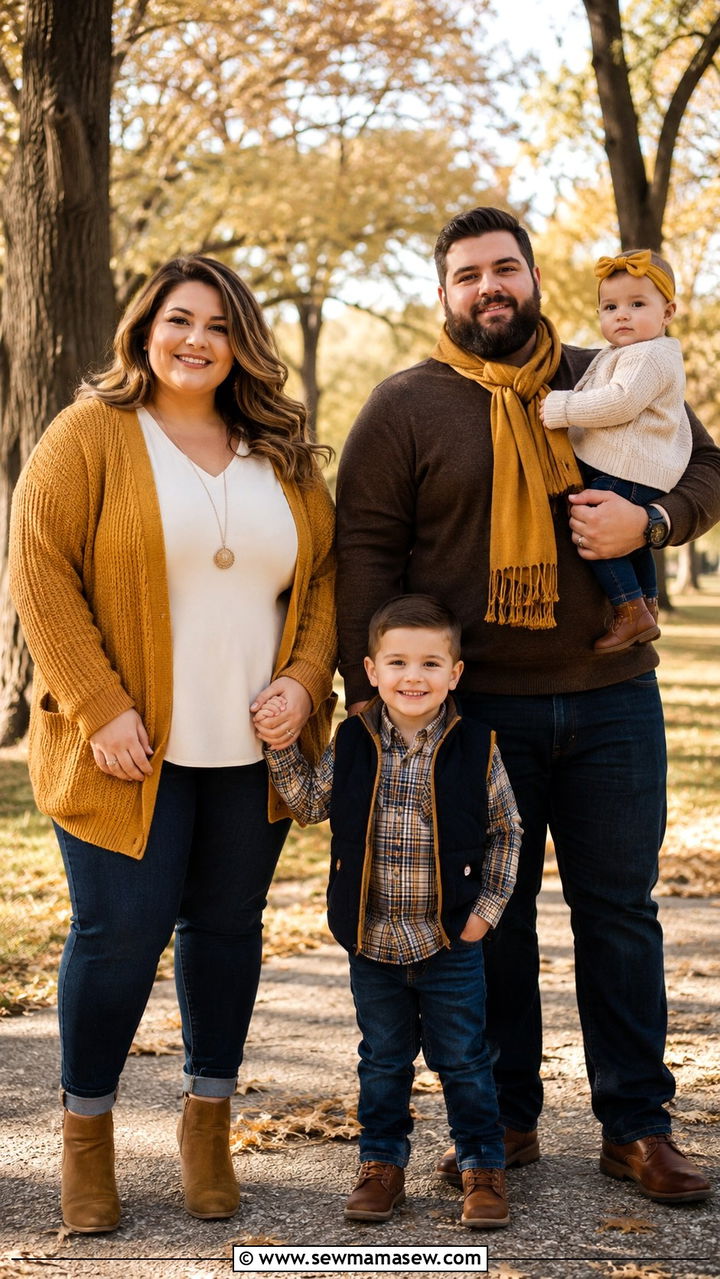 Plus size family photo outfit with mustard accents - 30 Plus size family photo outfit ideas