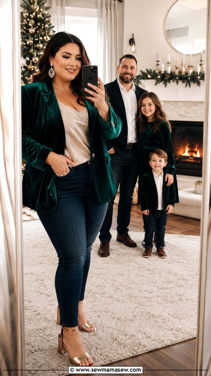 Plus size family photo outfit with velvet blazer - 30 Plus size family photo outfit ideas