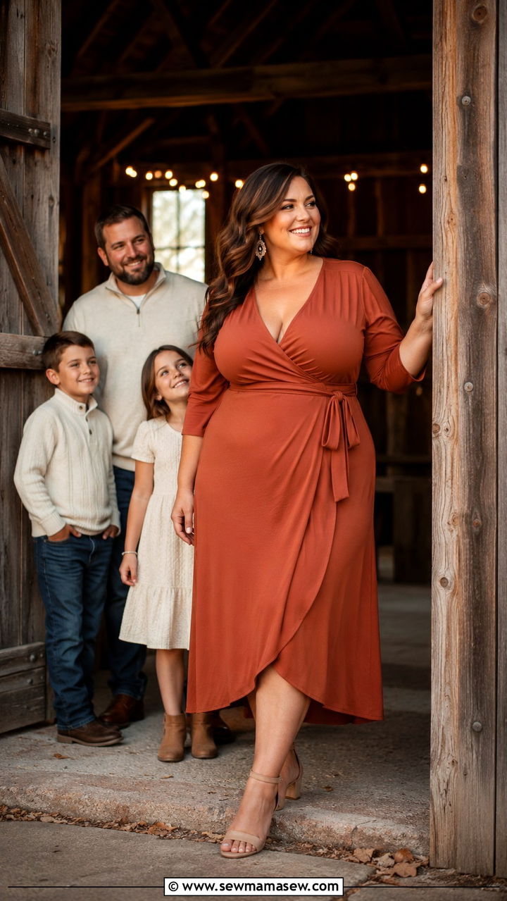 Plus size family photo outfit with wrap dress - 30 Plus size family photo outfit ideas