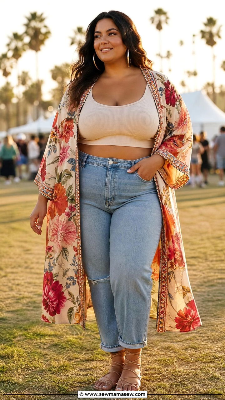 Plus size floral kimono festival outfit - 25 Festival outfit ideas plus size