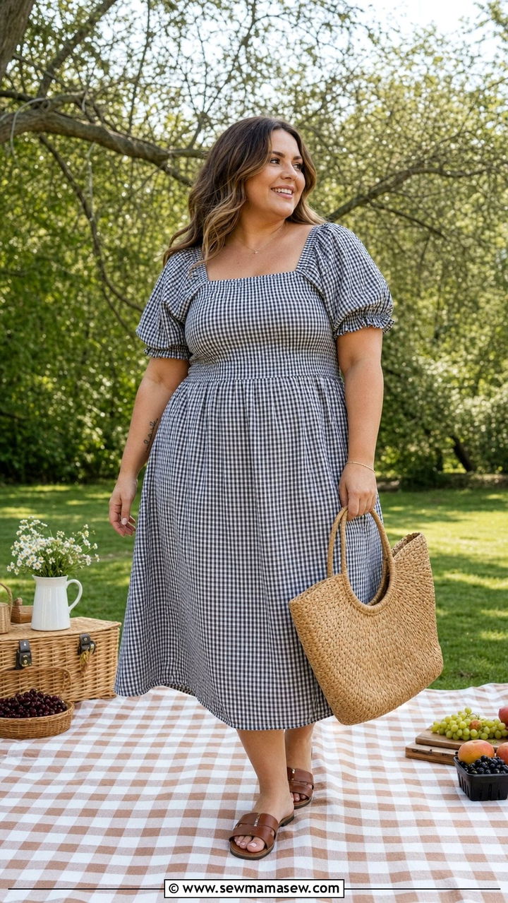 Plus size gingham midi dress cottagecore outfit - 25 Cottagecore outfits plus size