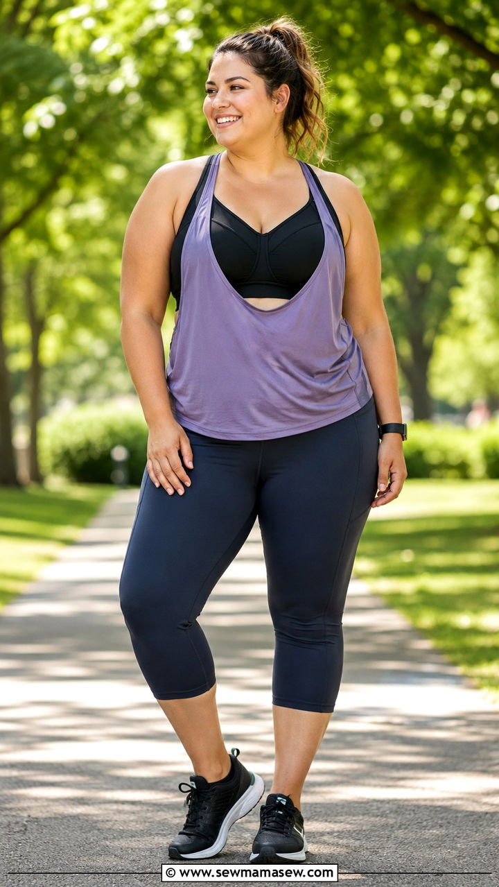 Plus size high support sports bra and mid rise capris - 30 Running outfit ideas for beginners