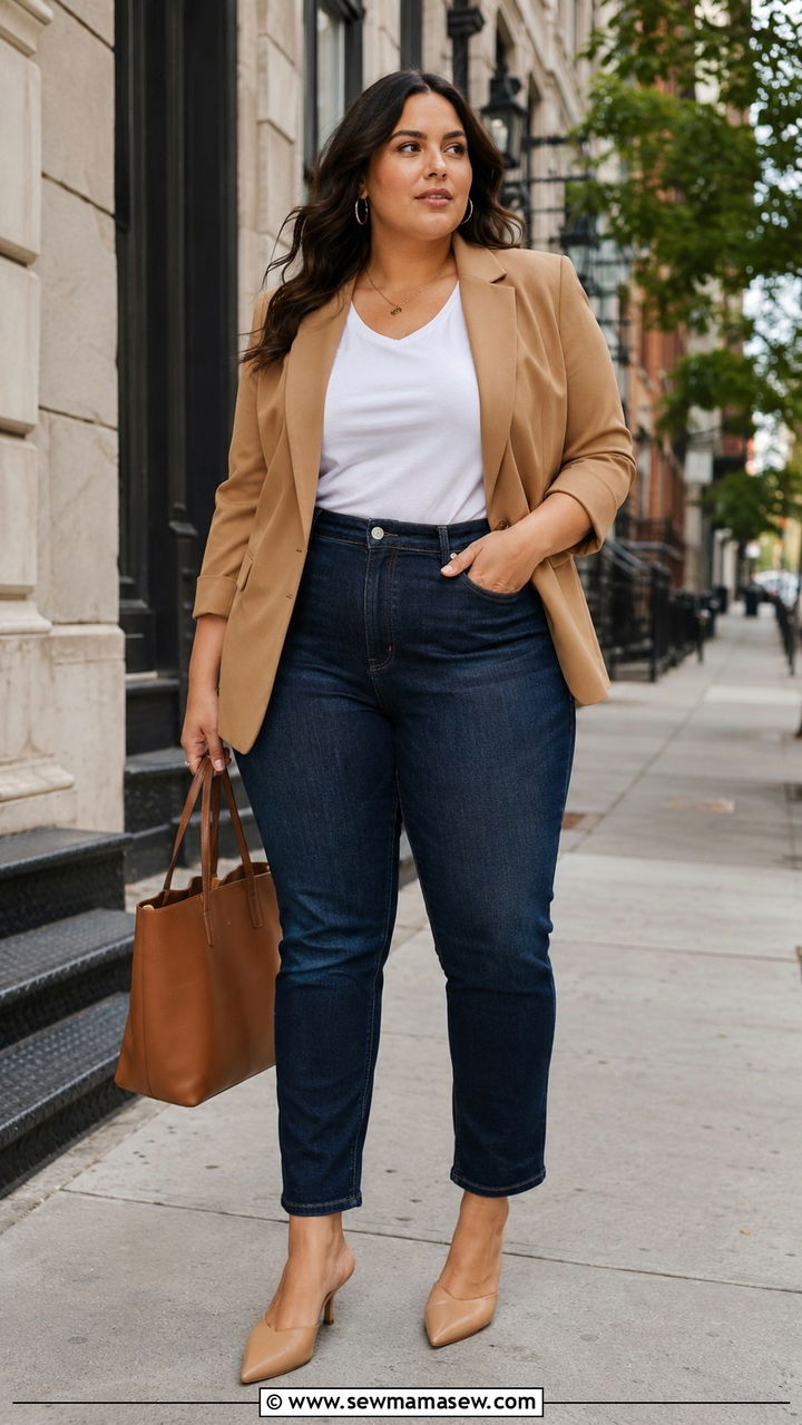 Plus size jeans and blazer outfit size 14 - 20 Plus size outfit ideas size 14