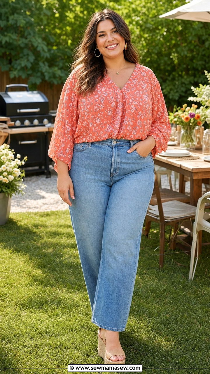 Plus size jeans and flowy blouse family reunion - 25 Family reunion outfit ideas plus size