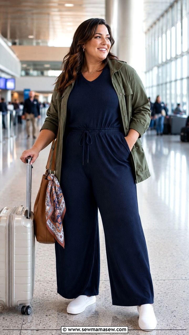 Plus size jumpsuit with utility jacket - 30 Plus size outfit ideas for airport
