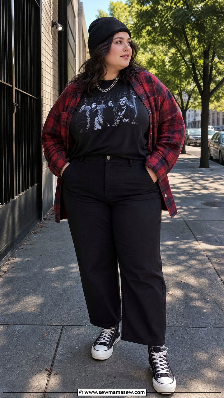 Plus size layered flannel grunge outfit - 25 grunge outfits 2026