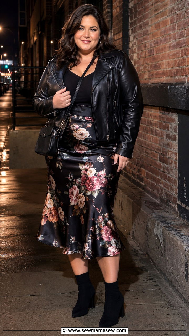 Plus size leather jacket and skirt outfit size 14 - 20 Plus size outfit ideas size 14