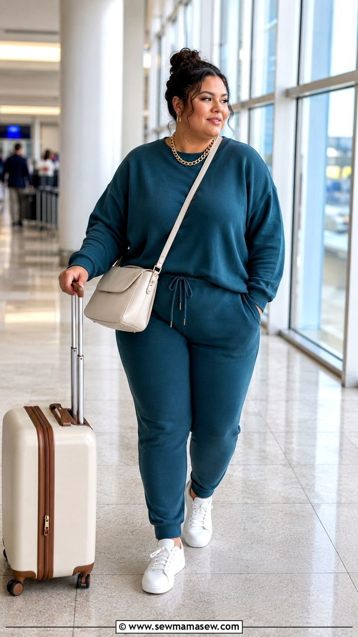 Plus size matching lounge set with sneakers - 30 Plus size outfit ideas for airport