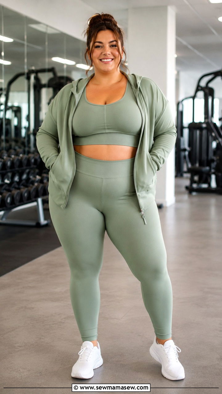 Plus size matching running set with zip hoodie - 30 Running outfit ideas plus size