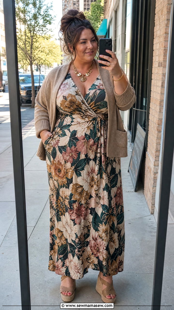 Plus size maxi dress and flattering cardigan - 30 Maxi dress outfit ideas with a cardigan