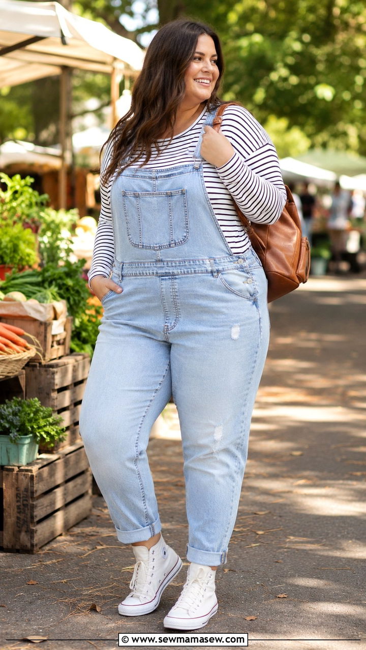 Plus size overalls and tee outfit size 14 - 20 Plus size outfit ideas size 14