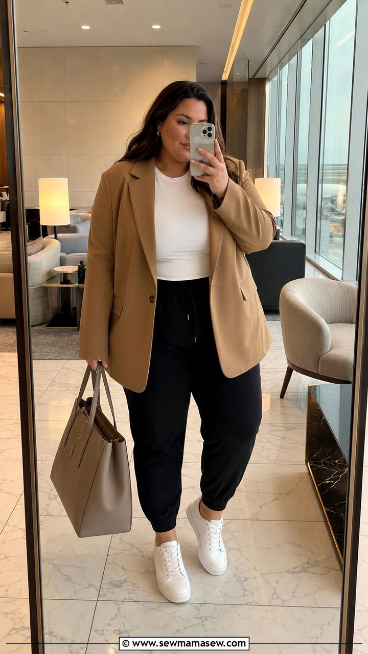 Plus size oversized blazer with joggers - 30 Plus size outfit ideas for airport