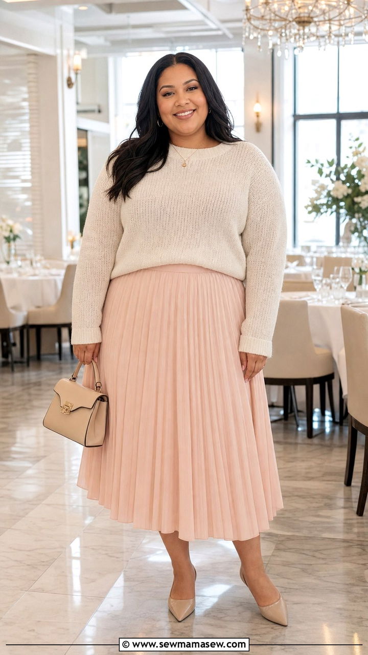 Plus size pleated midi skirt and sweater reunion - 25 Family reunion outfit ideas plus size