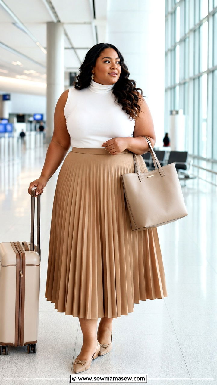 Plus size pleated midi skirt with turtleneck - 30 Plus size outfit ideas for airport