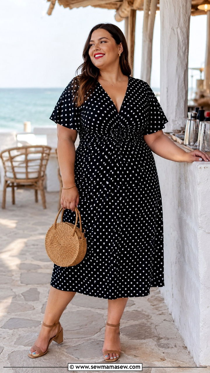 Plus size polka dot midi dress - 30 Plus size vacation outfit ideas