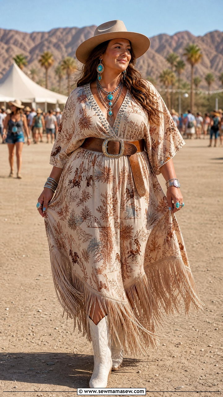 Plus size printed fringe maxi dress festival outfit - 25 Festival outfit ideas plus size