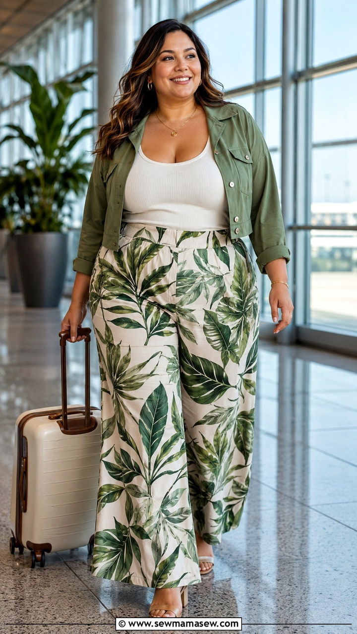 Plus size printed palazzo pants with crop jacket - 30 Plus size outfit ideas for airport