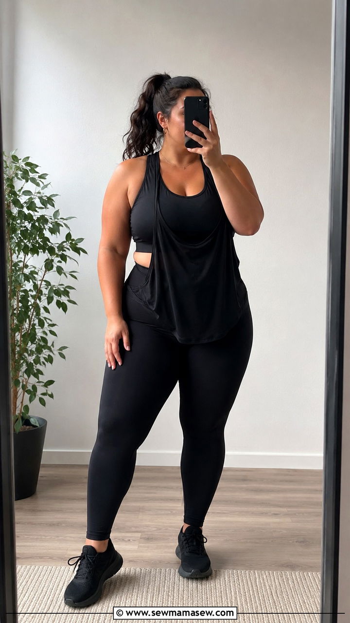 Plus size running outfit in all black monochrome - 30 Running outfit ideas plus size
