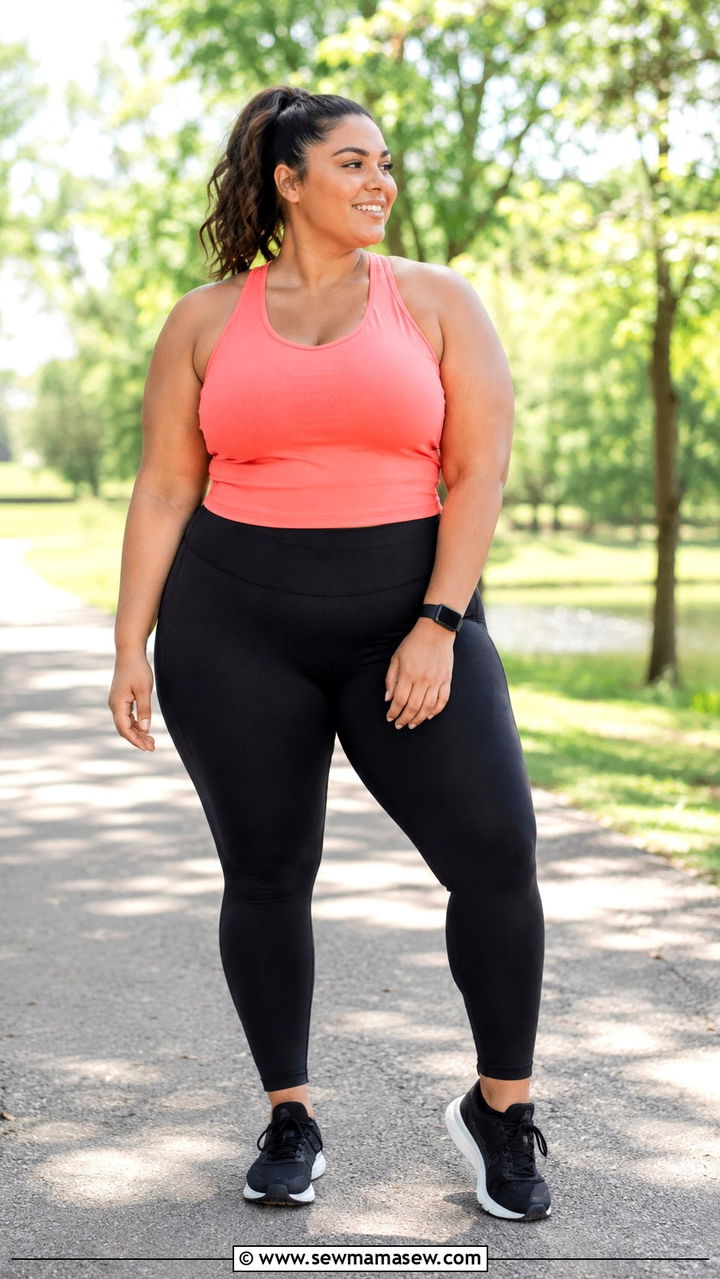 Plus size running outfit with high waist leggings and racerback tank - 30 Running outfit ideas plus size