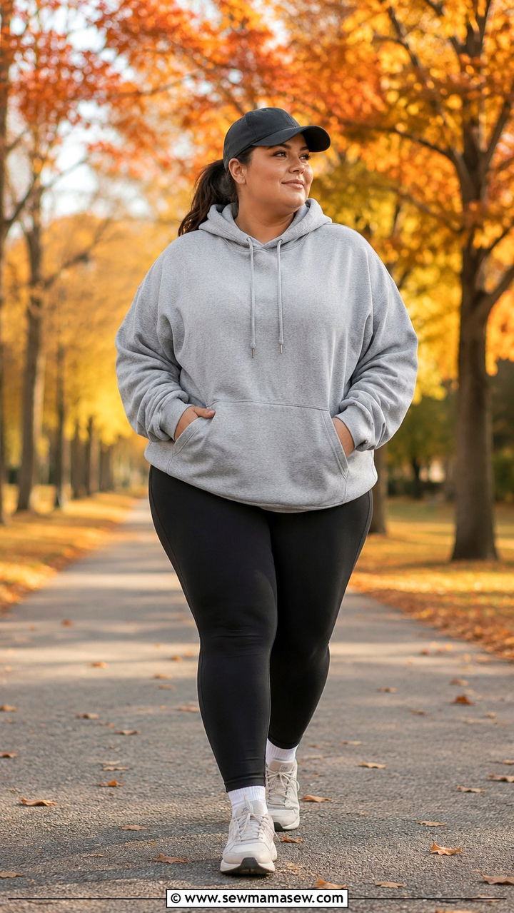 Plus size running outfit with hoodie and leggings for fall - 30 Running outfit ideas plus size