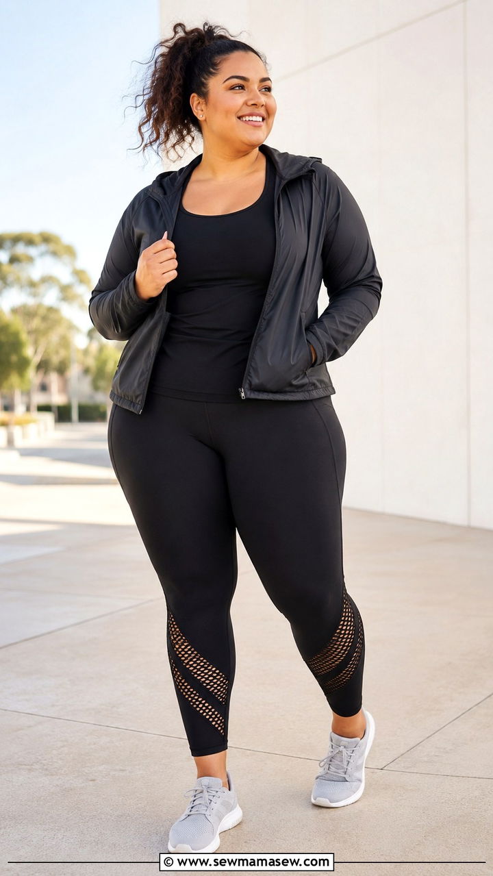 Plus size running outfit with mesh panel leggings - 30 Running outfit ideas plus size