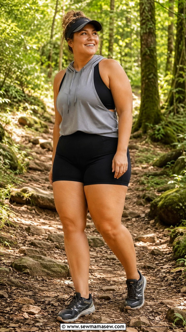 Plus size running outfit with sleeveless hoodie and shorts - 30 Running outfit ideas plus size