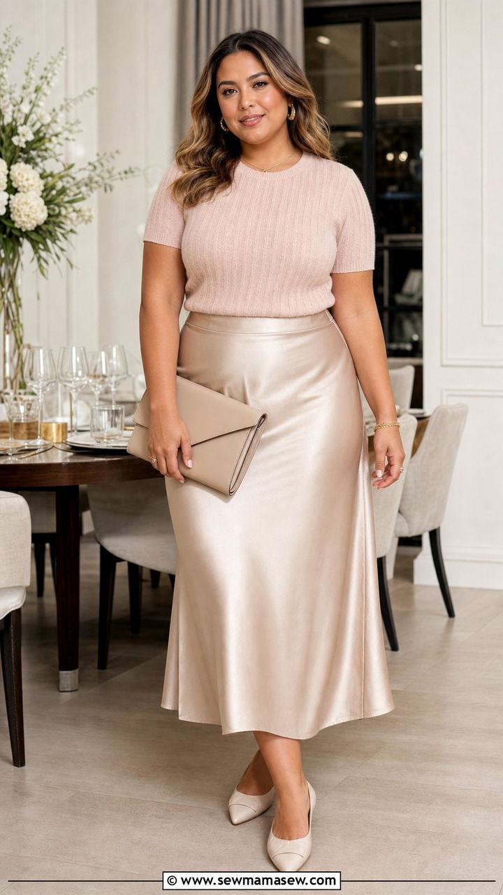 Plus size satin midi skirt and knit top reunion - 25 Family reunion outfit ideas plus size