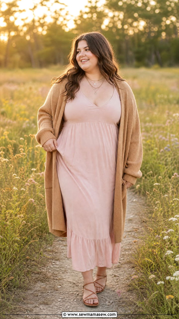 Plus size senior photo outfit with cardigan and cami dress - 30 Senior photo outfit ideas plus size