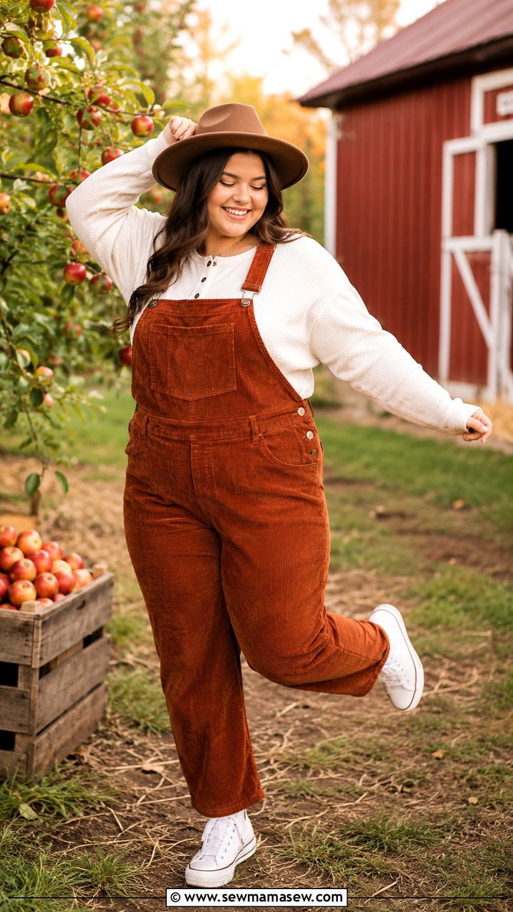 Plus size senior photo outfit with corduroy overalls - 30 Senior photo outfit ideas plus size