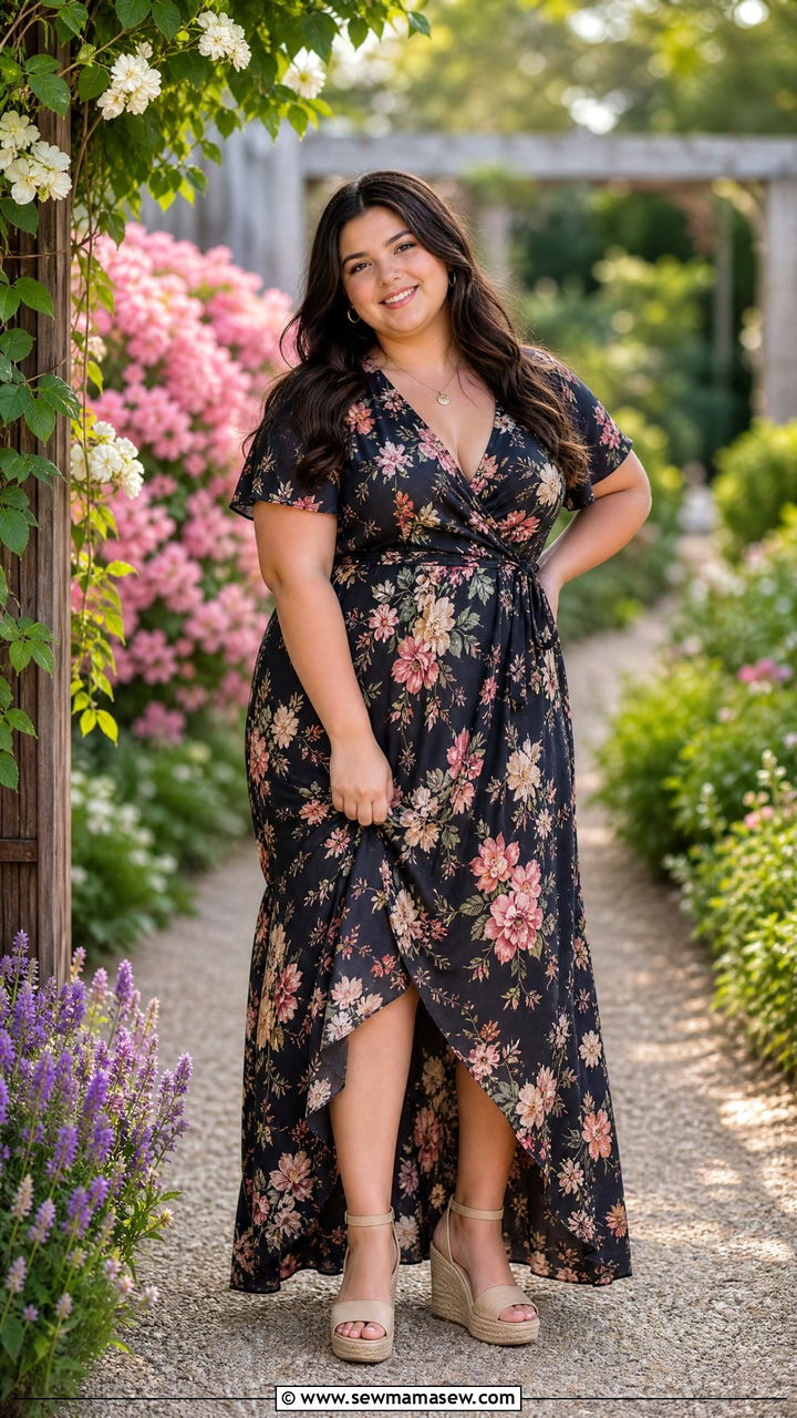 Plus size senior photo outfit with floral maxi dress - 30 Senior photo outfit ideas plus size