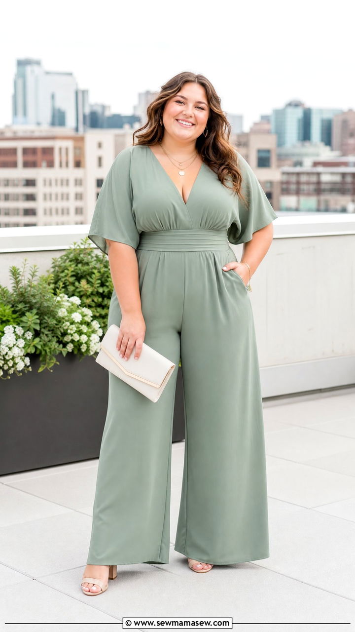 Plus size senior photo outfit with wide leg jumpsuit - 30 Senior photo outfit ideas plus size