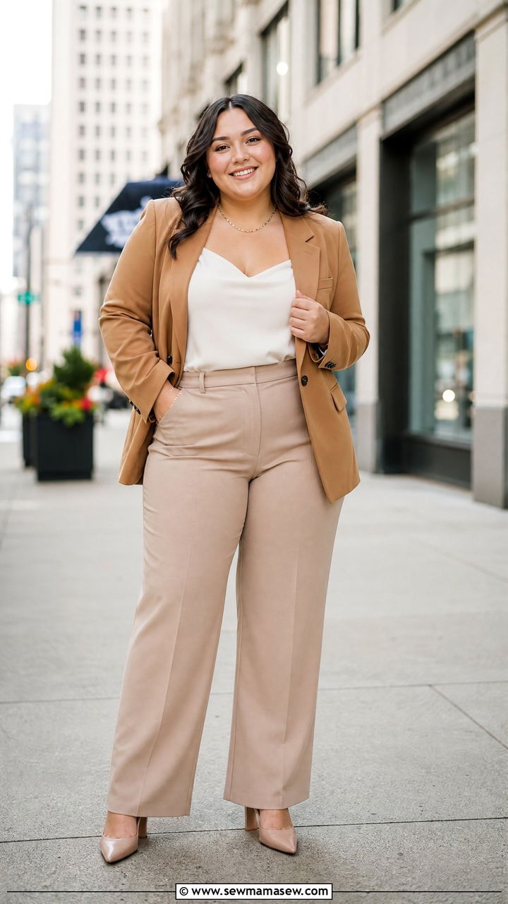Plus size senior picture outfit with blazer and tailored trousers - 30 Senior photo outfit ideas plus size