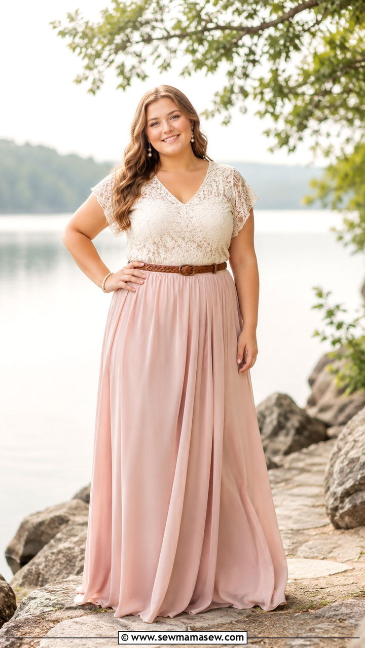 Plus size senior picture outfit with lace top and maxi skirt - 30 Senior photo outfit ideas plus size