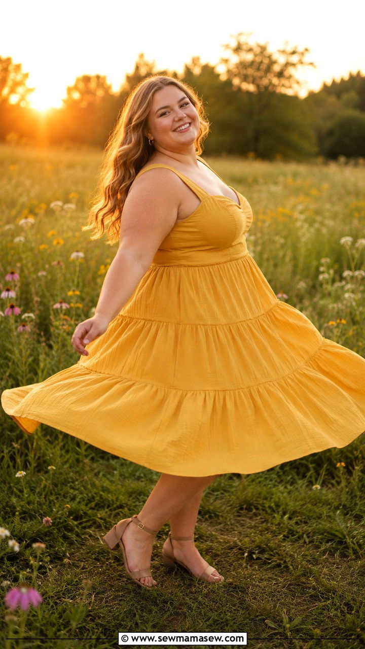 Plus size senior picture outfit with tiered midi dress - 30 Senior photo outfit ideas plus size