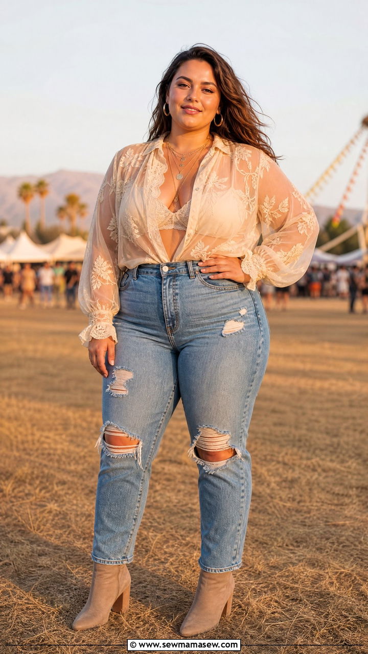 Plus size sheer blouse festival outfit - 25 Festival outfit ideas plus size
