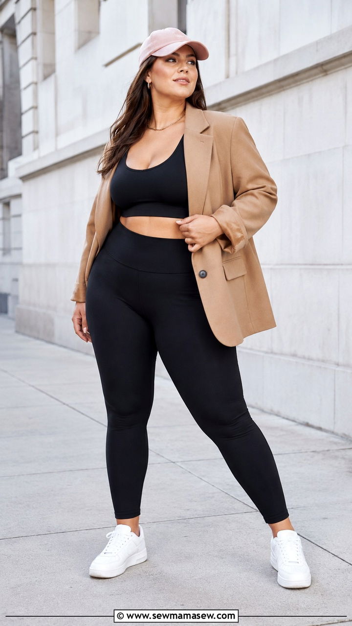 Plus size sports bra and blazer look - 25 Athleisure outfit ideas plus size