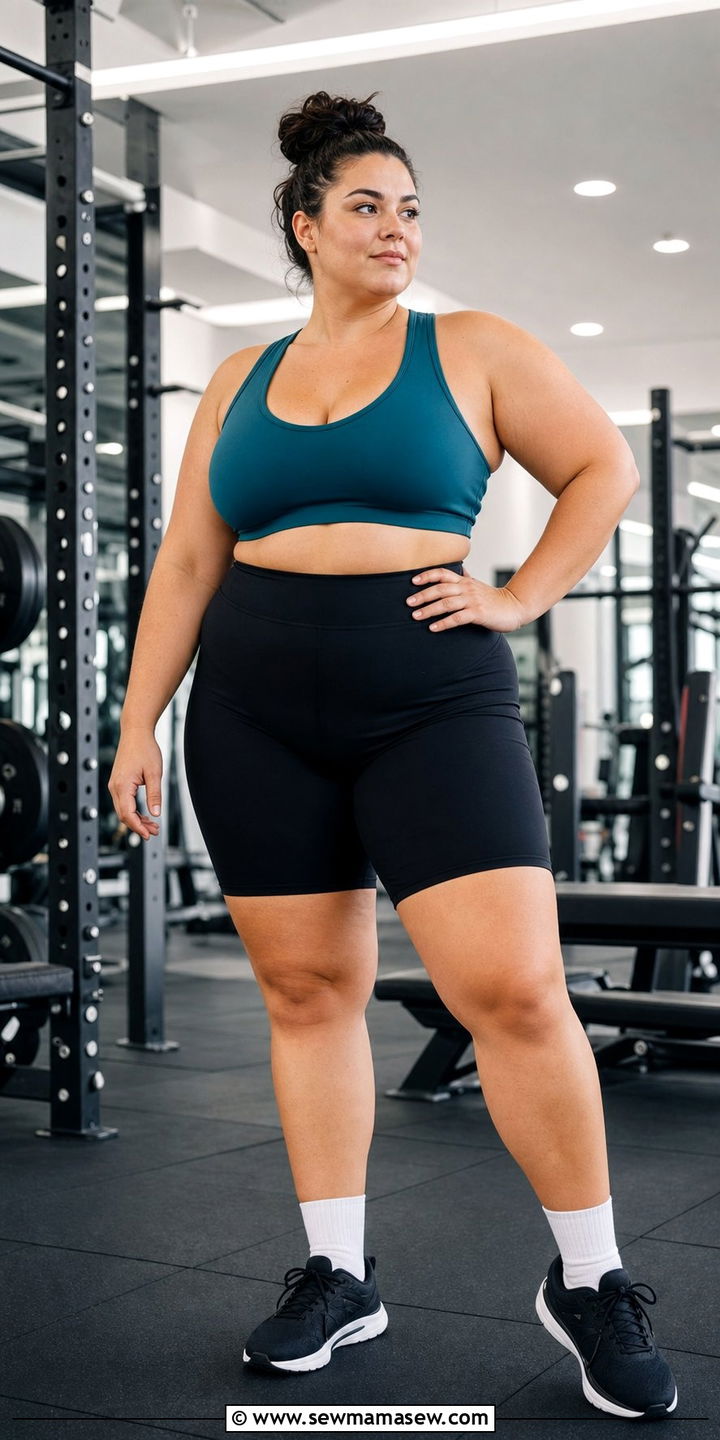 Plus size sports bra and compression shorts - 25 CrossFit outfit ideas