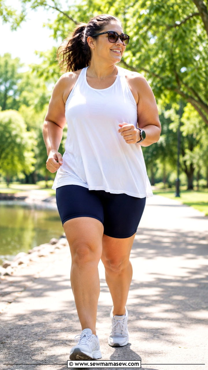Plus size summer running outfit with loose tank and shorts - 30 Running outfit ideas plus size