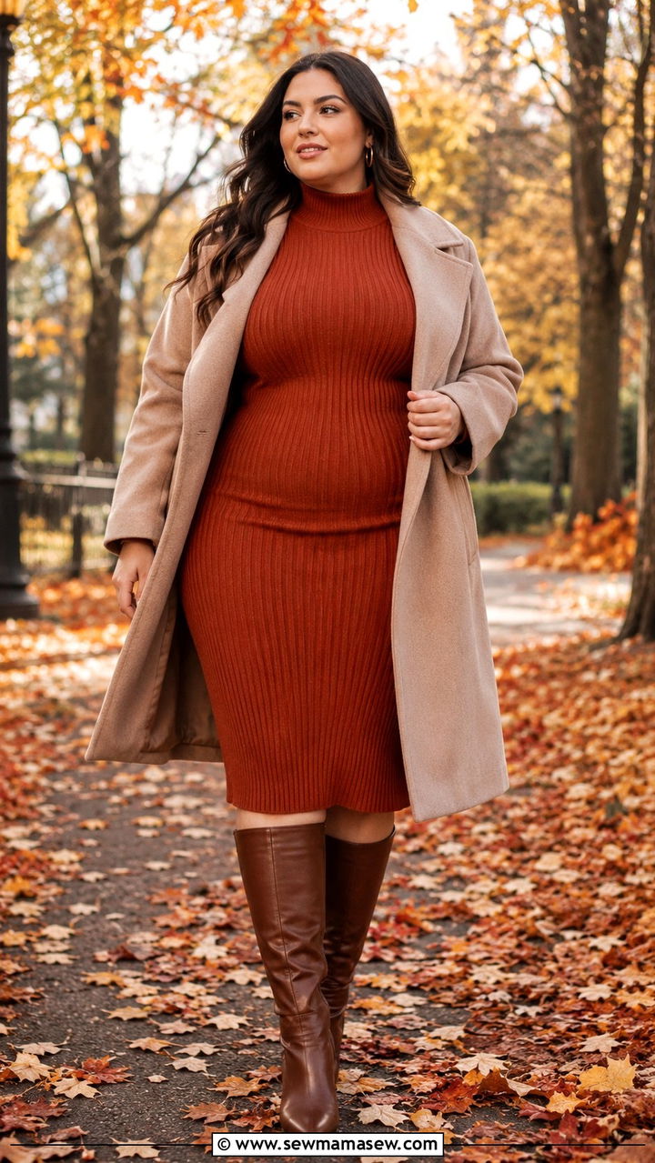 Plus size sweater dress and boots outfit size 14 - 20 Plus size outfit ideas size 14