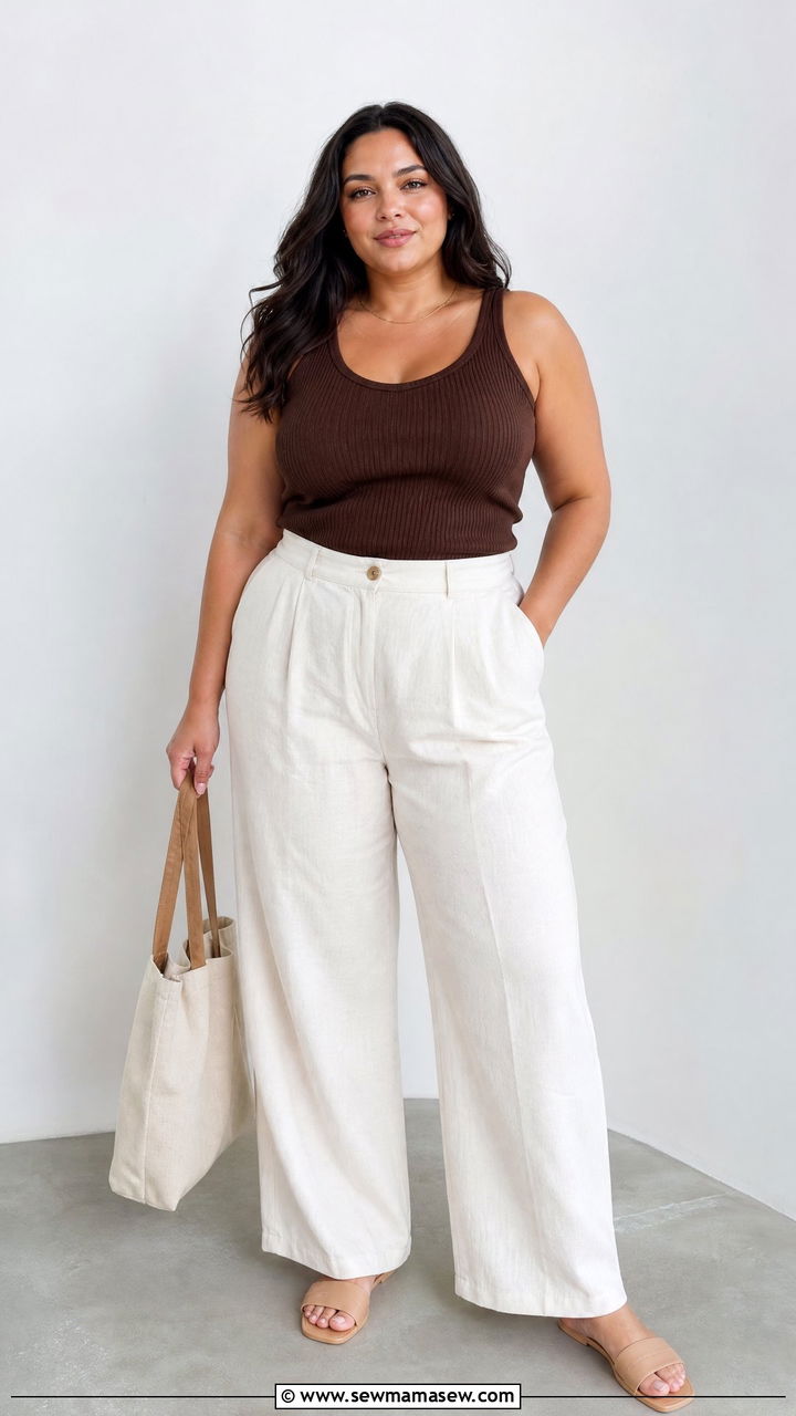 Plus size tank and linen pants outfit - 30 Summer capsule wardrobe plus size