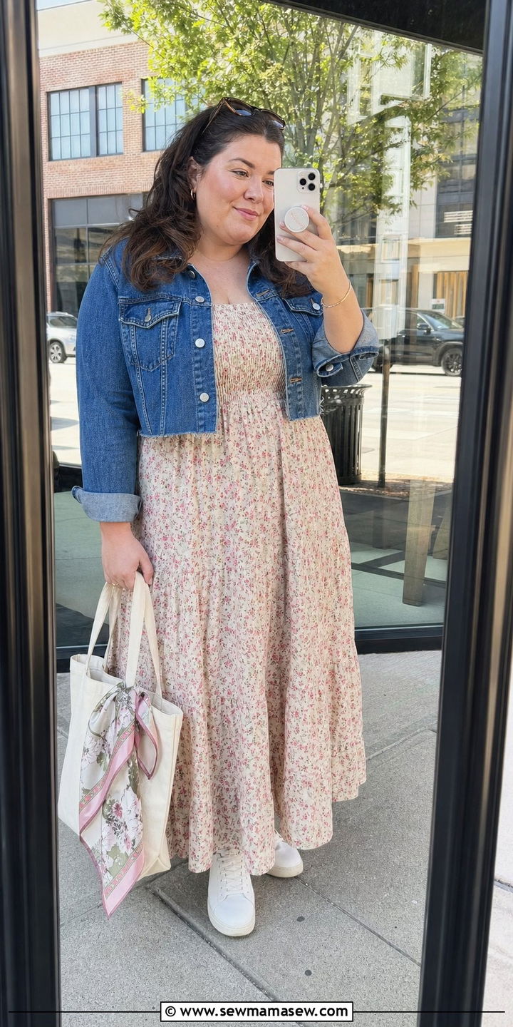 Plus size tiered maxi dress with denim jacket cottagecore - 25 Cottagecore outfits plus size
